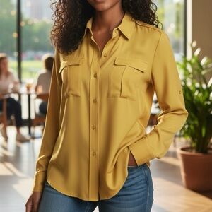 Banana Republic chartreuse roll tab button down